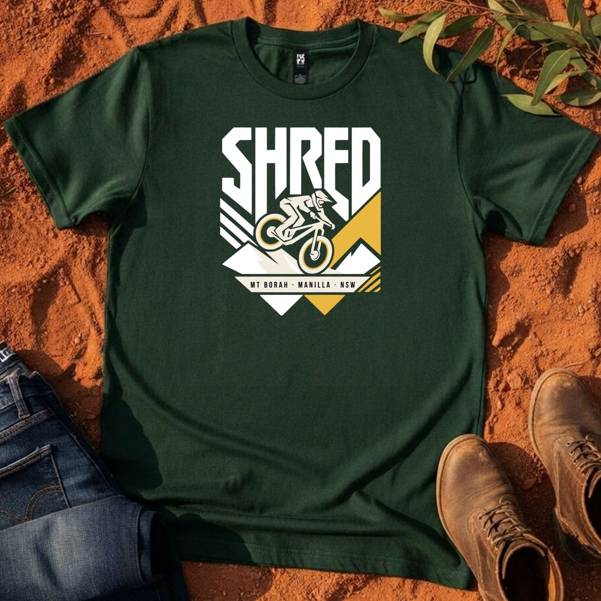 SHRED Badge Tee in Pine Green — Namoi Range