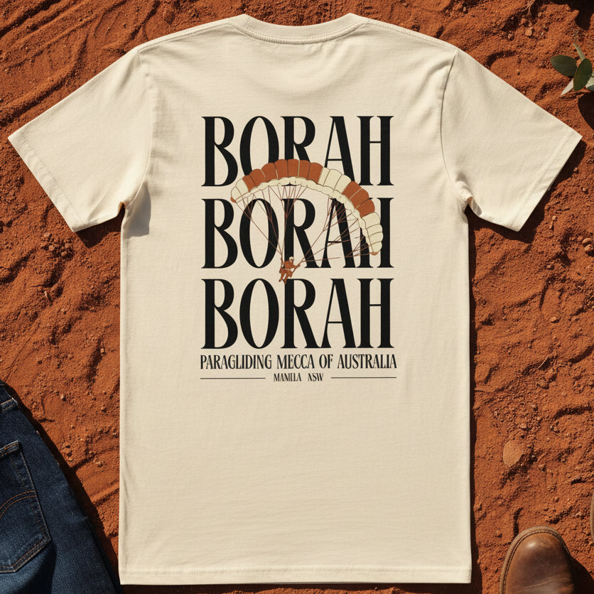 Borah Borah Borah Tee in Ecru — Mt Borah Namoi Range