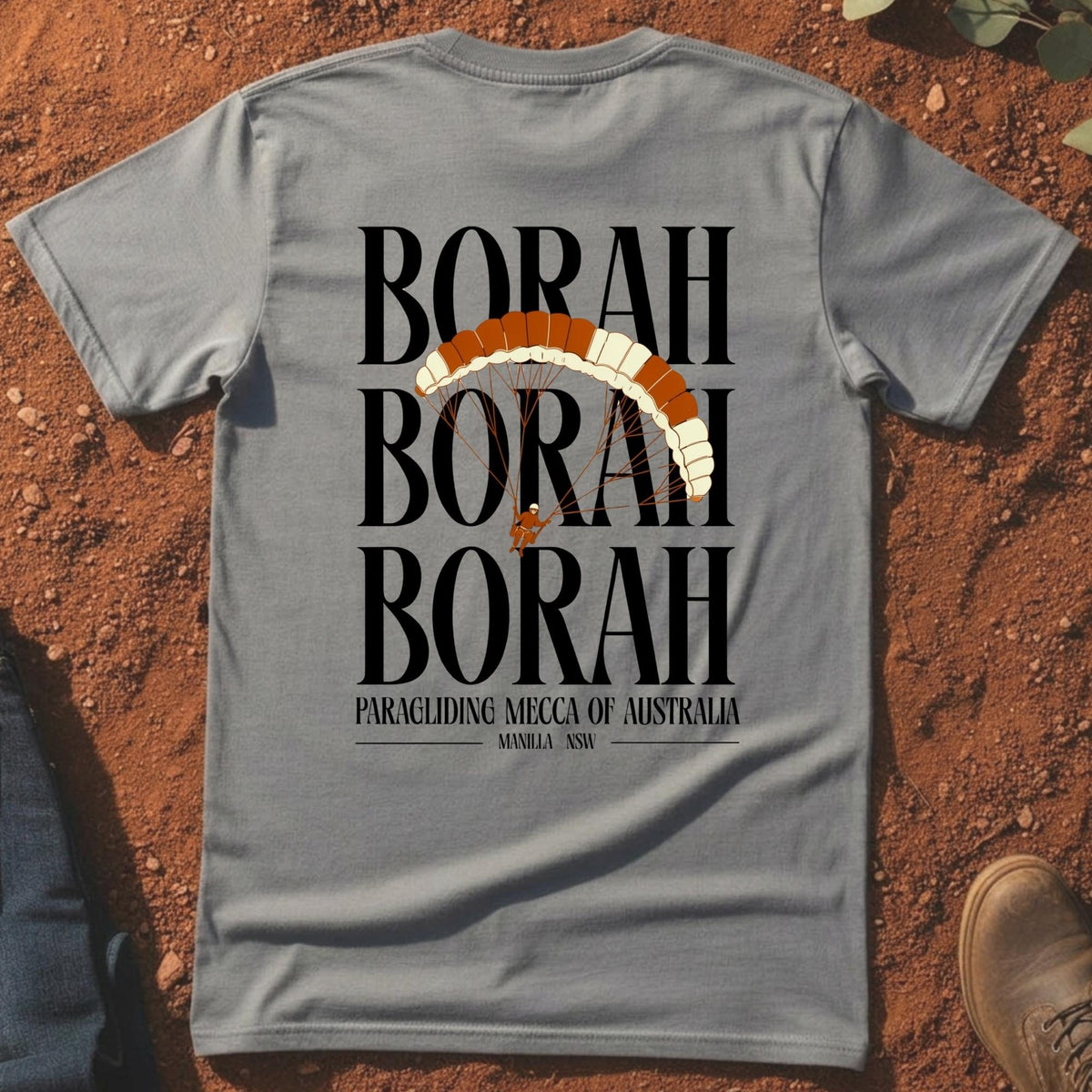 Borah Borah Borah Tee in Gravel — Mt Borah Namoi Range