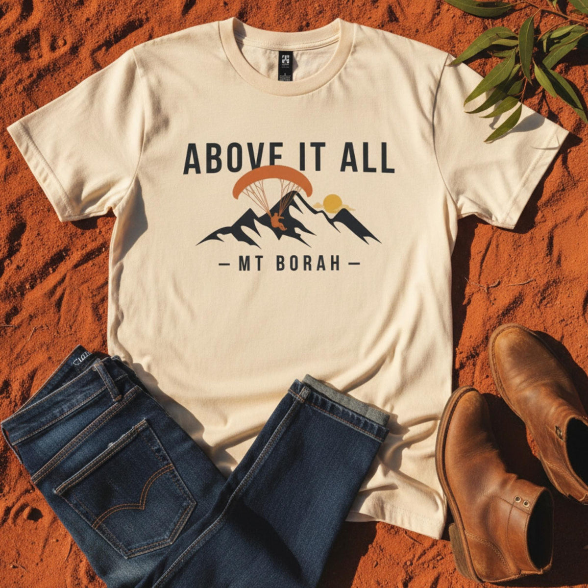 Above It All Tee in Ecru — Mt Borah Namoi Range