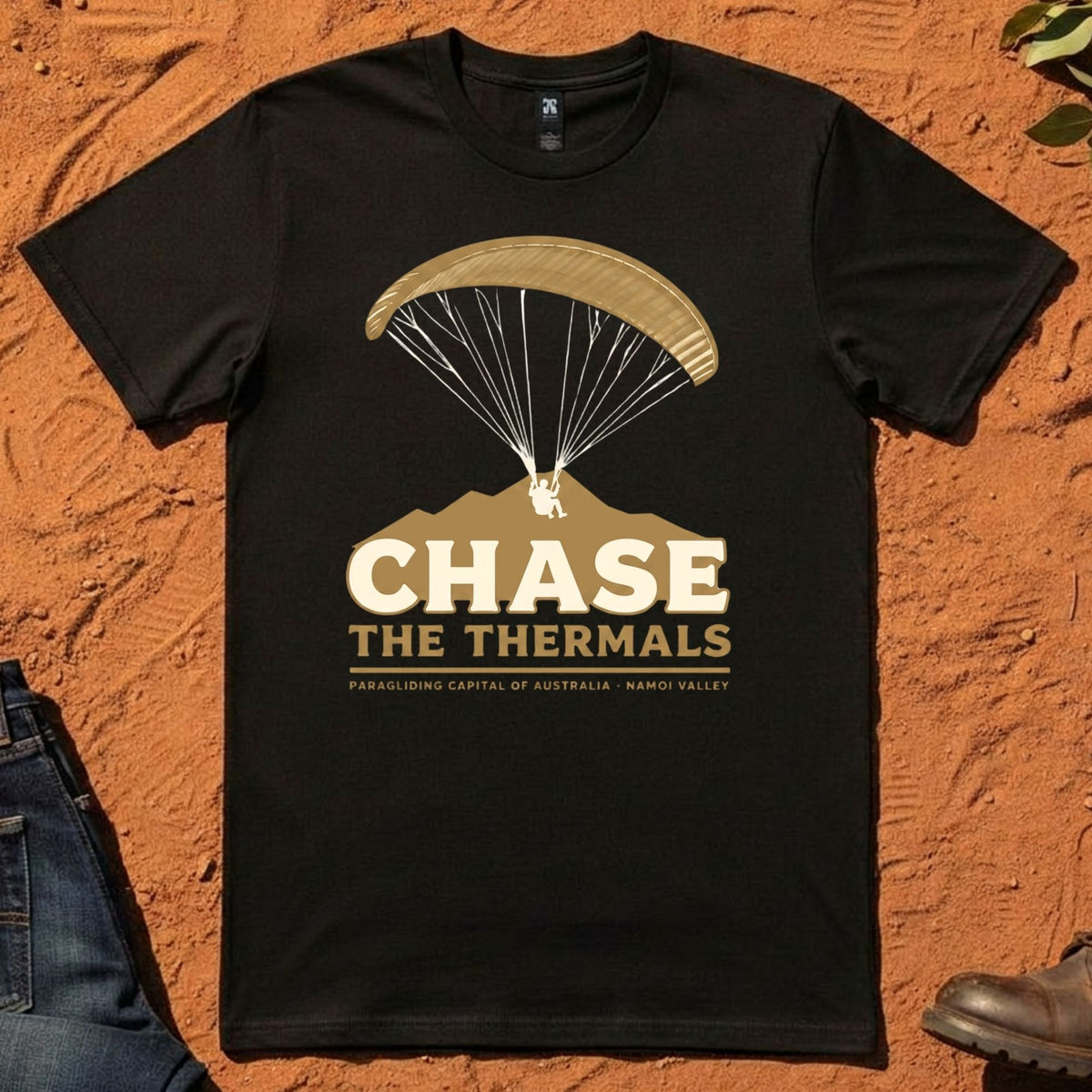 Chase the Thermals Tee in Black — Mt Borah Namoi Range