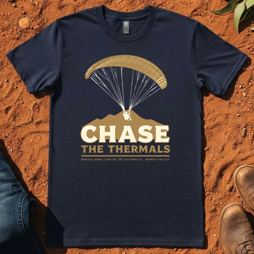 Chase the Thermals Tee in Midnight Blue — Mt Borah Namoi Range