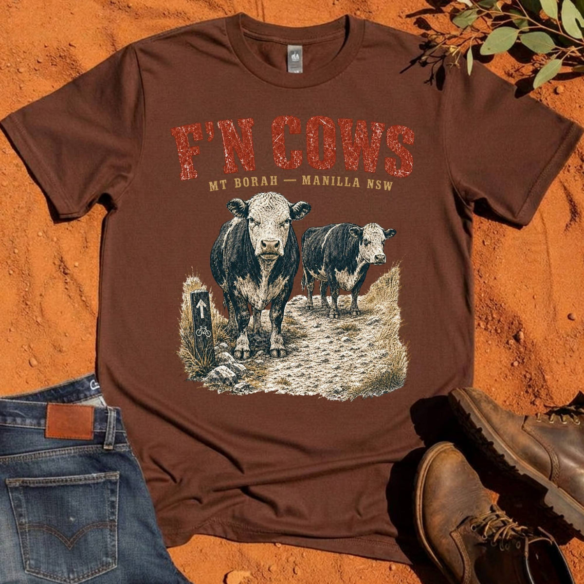 F'n Cows Tee in Chestnut — Namoi Range