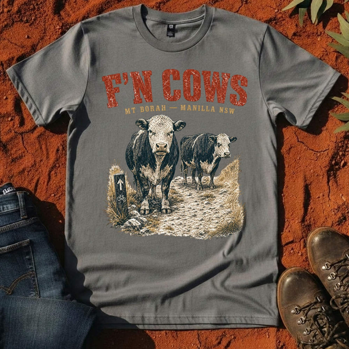 F'n Cows Tee in Gravel — Namoi Range