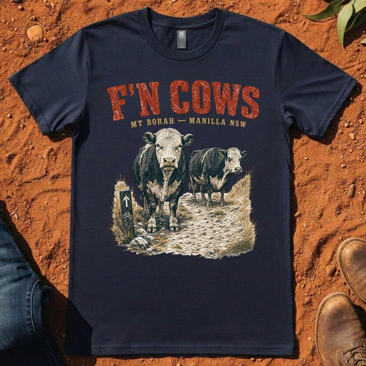 F'n Cows Tee in Midnight Blue — Namoi Range