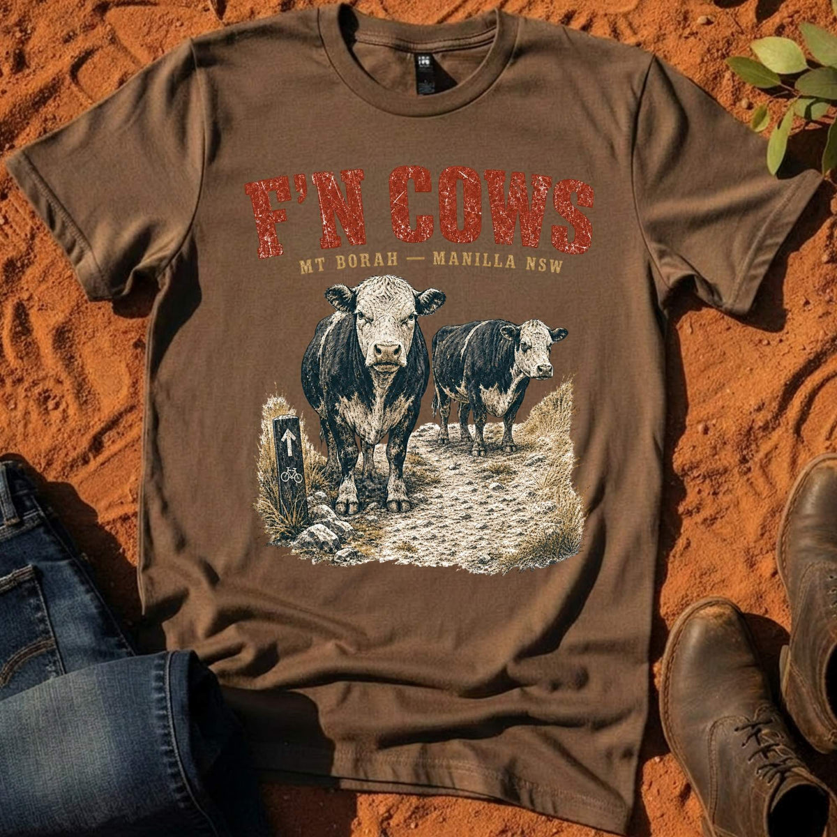 F'n Cows Tee in Walnut — Namoi Range