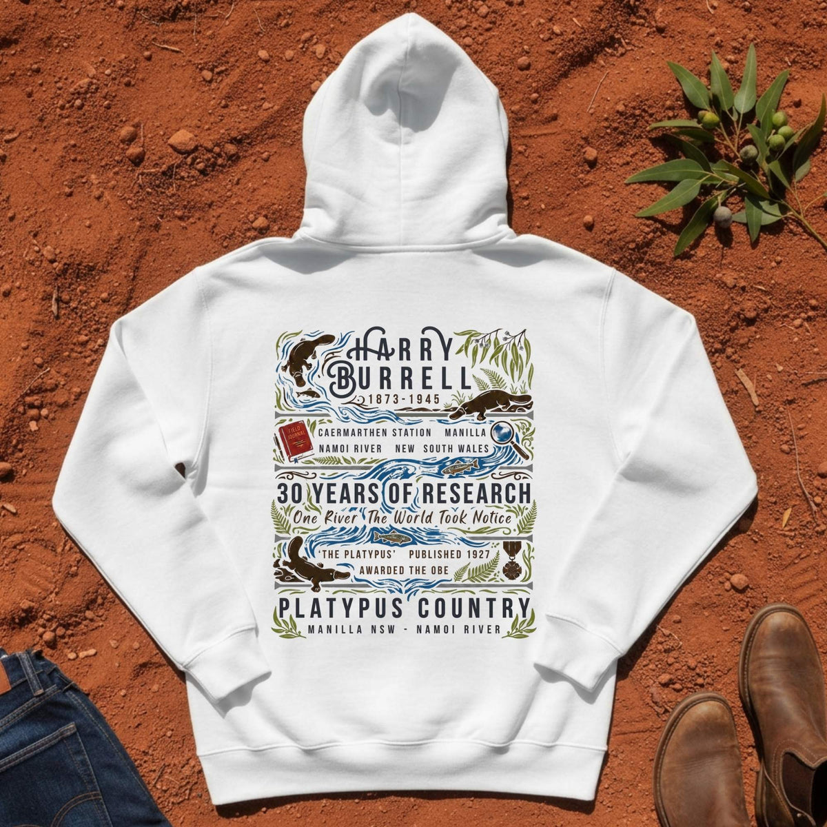 Platypus Country Harry Burrell Hoodie in White — Namoi Range
