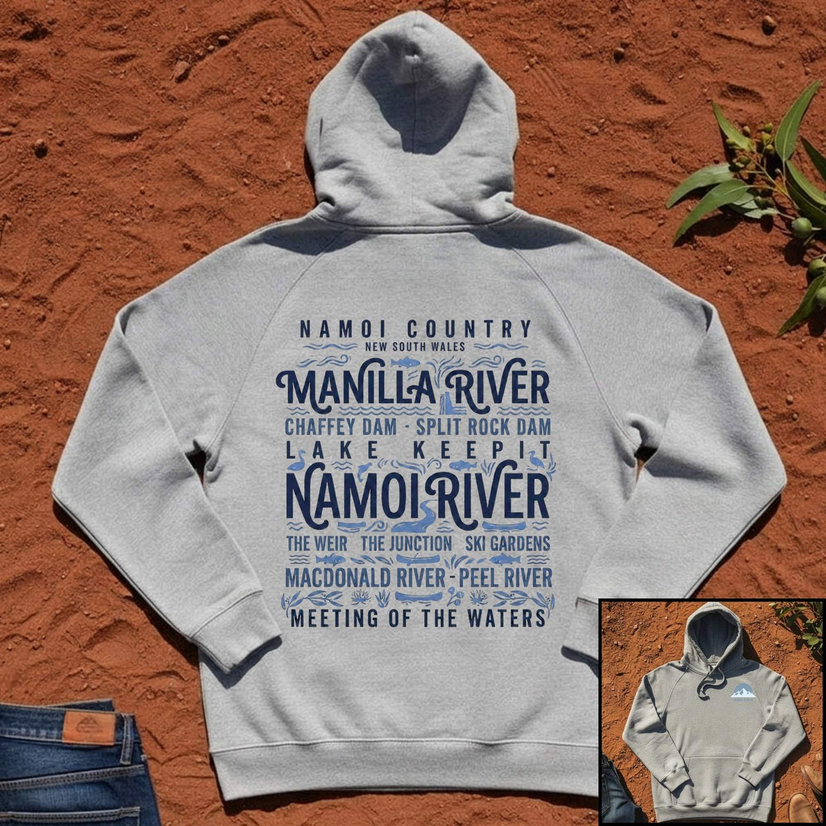 Namoi Country Meeting of the Waters Hoodie in Grey Marle — Namoi Range