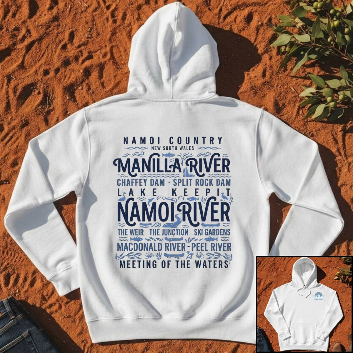 Namoi Country Meeting of the Waters Hoodie in White — Namoi Range