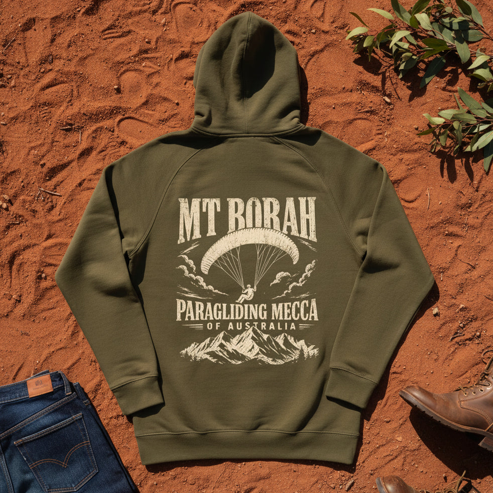 Mt Borah Paragliding Mecca Hoodie in Army — Namoi Range