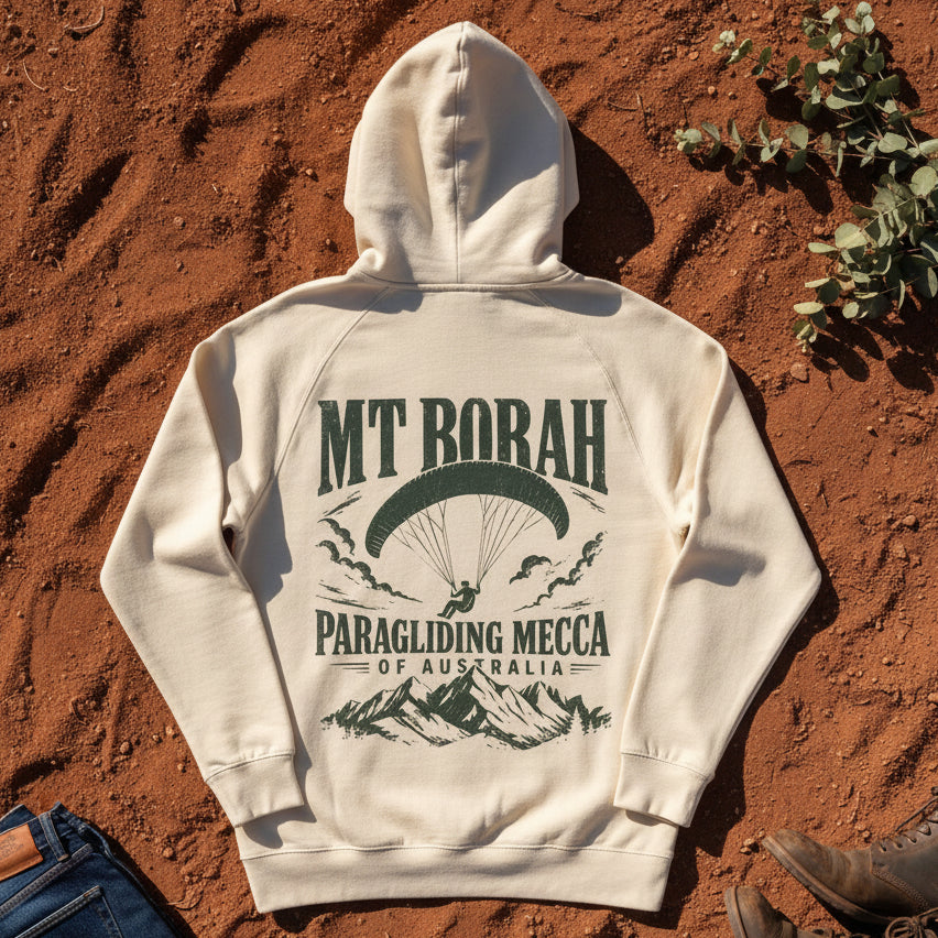 Mt Borah Paragliding Mecca Hoodie in Ecru — Namoi Range