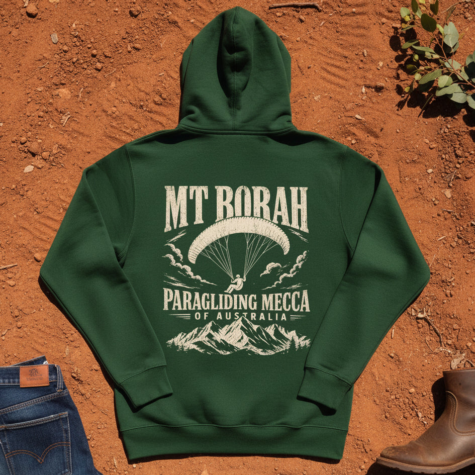 Mt Borah Paragliding Mecca Hoodie in Forest Green — Namoi Range