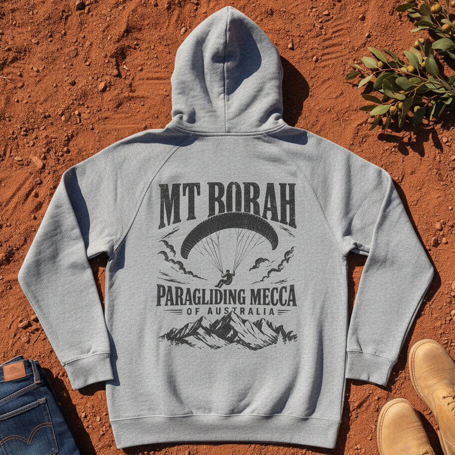 Mt Borah Paragliding Mecca Hoodie in Grey Marle — Namoi Range