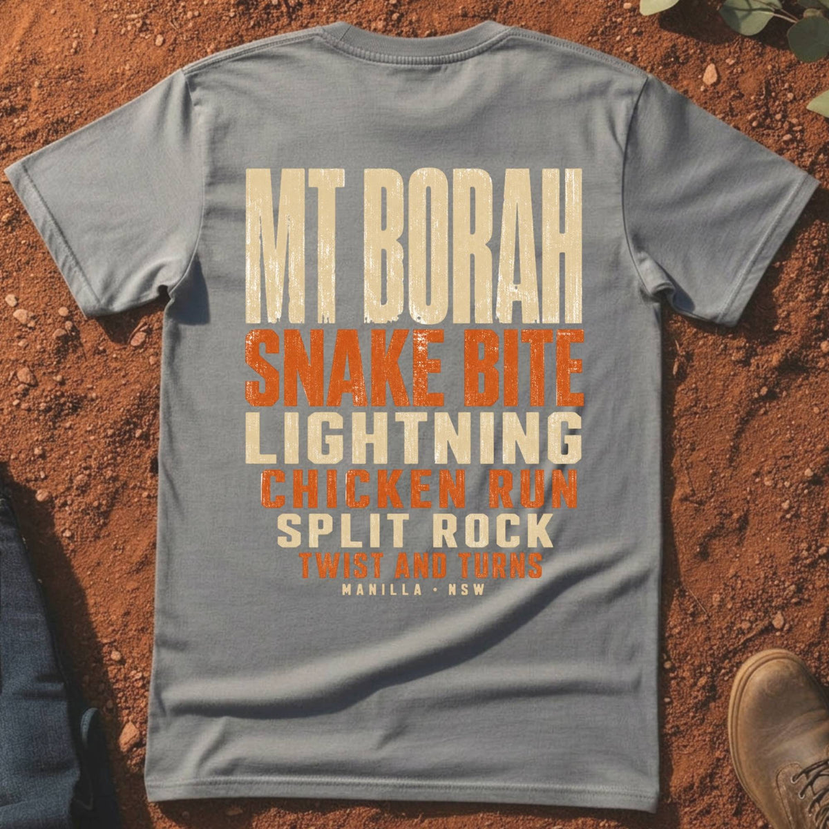 Mt Borah Trails Back Tee in Gravel — Namoi Range