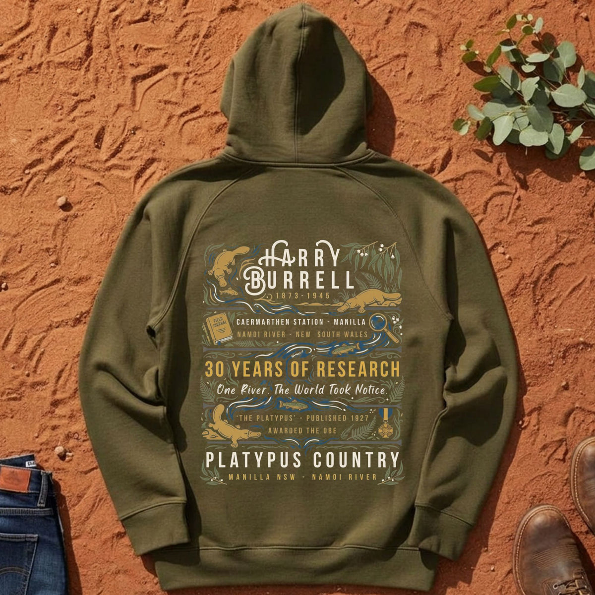 Namoi Country Harry Burrell Hoodie in Army — Namoi Range