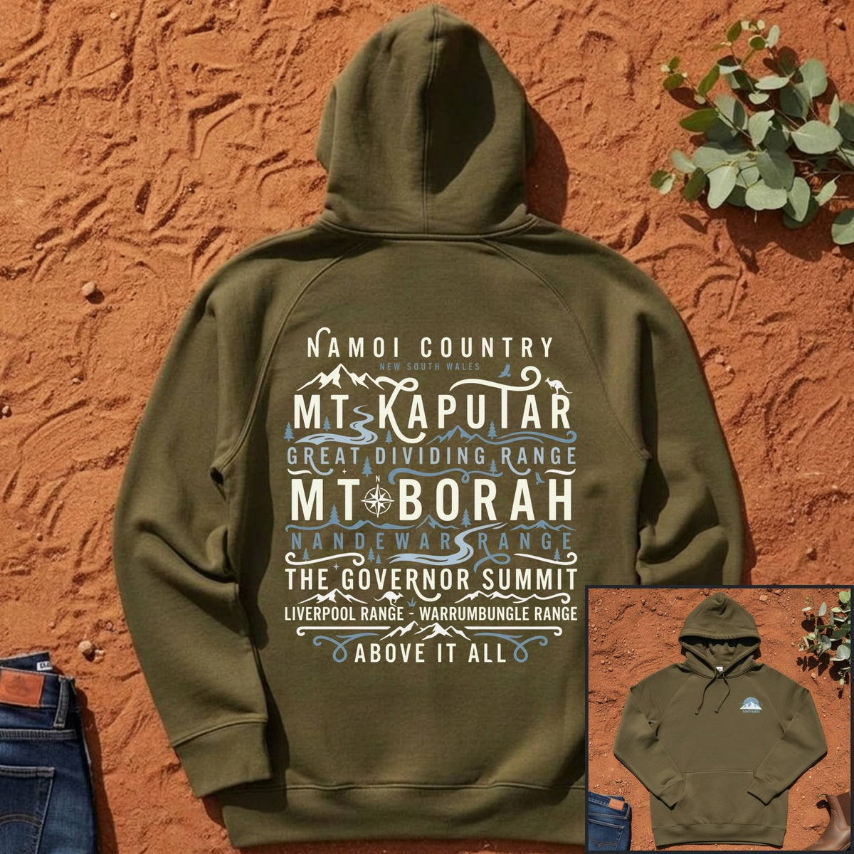 Namoi Country Mountain Range Hoodie in Army — Namoi Range