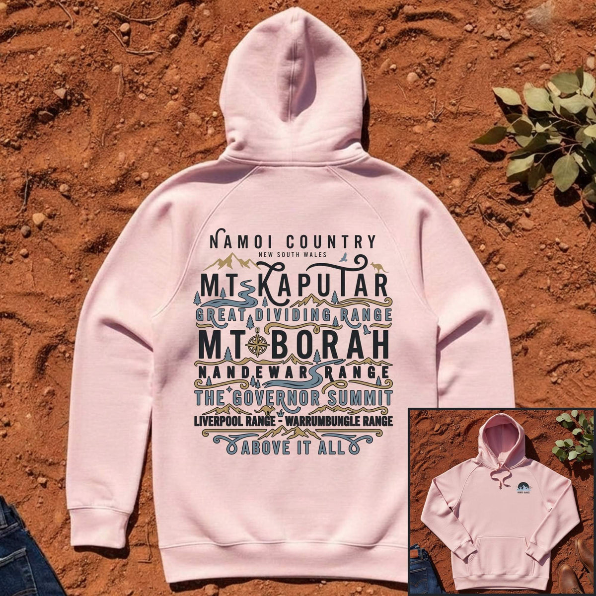 Namoi Country Mountain Range Hoodie in Pink — Namoi Range