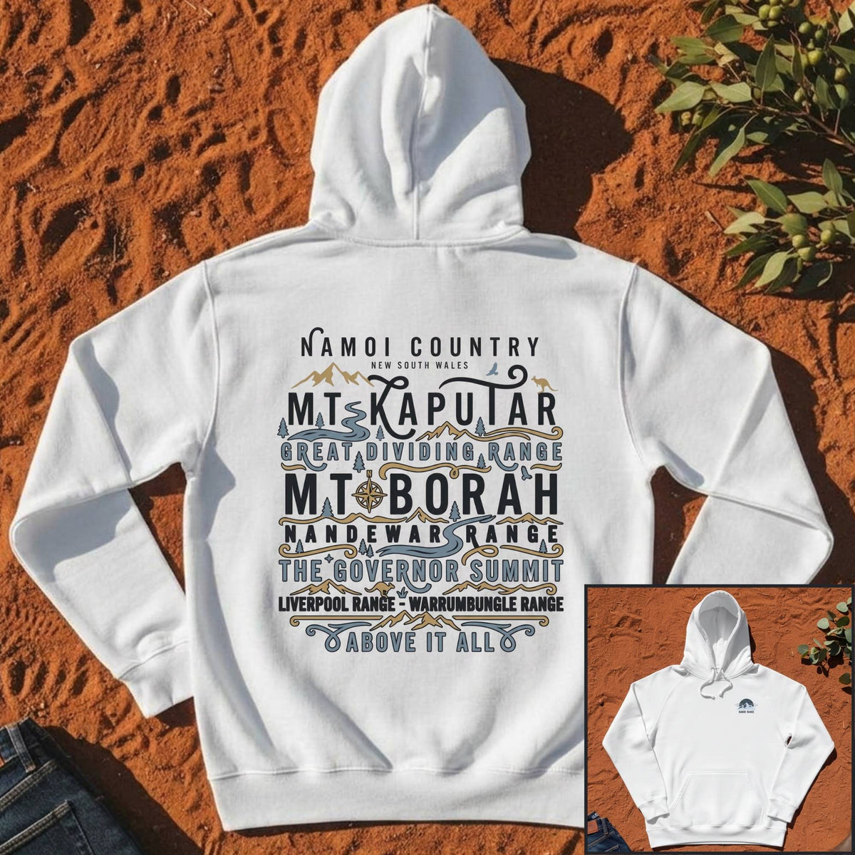 Namoi Country Mountain Range Hoodie in White — Namoi Range