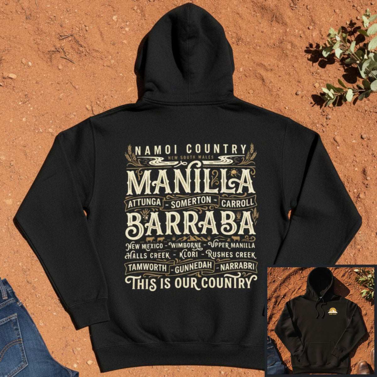 Namoi Country Towns Hoodie in Black — Namoi Range