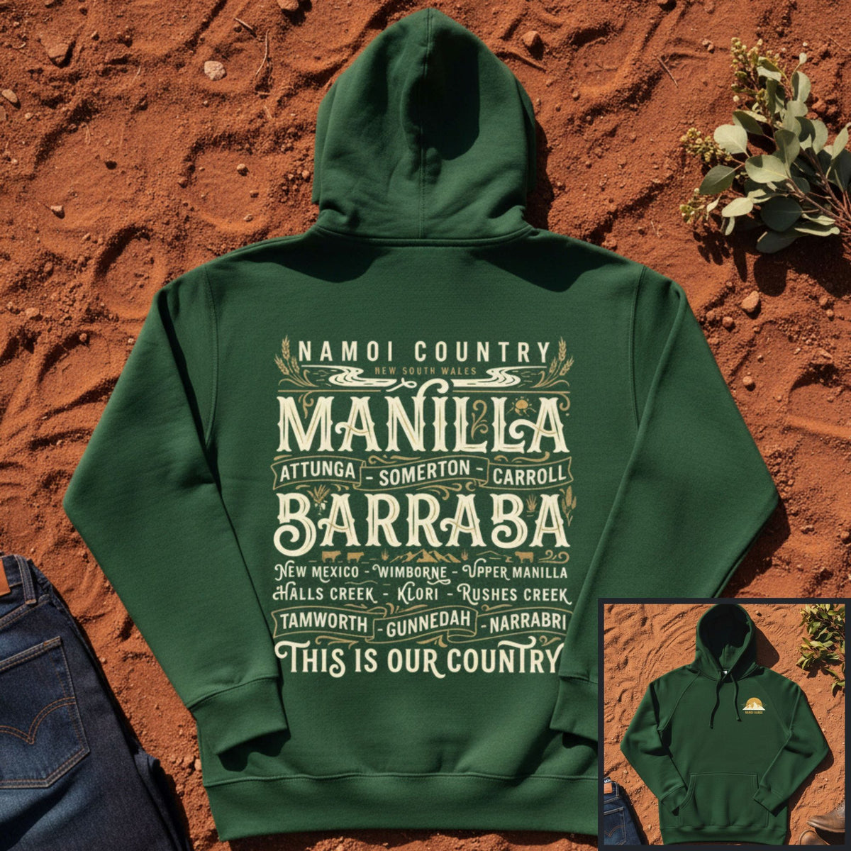 Namoi Country Towns Hoodie in Forest Green — Namoi Range