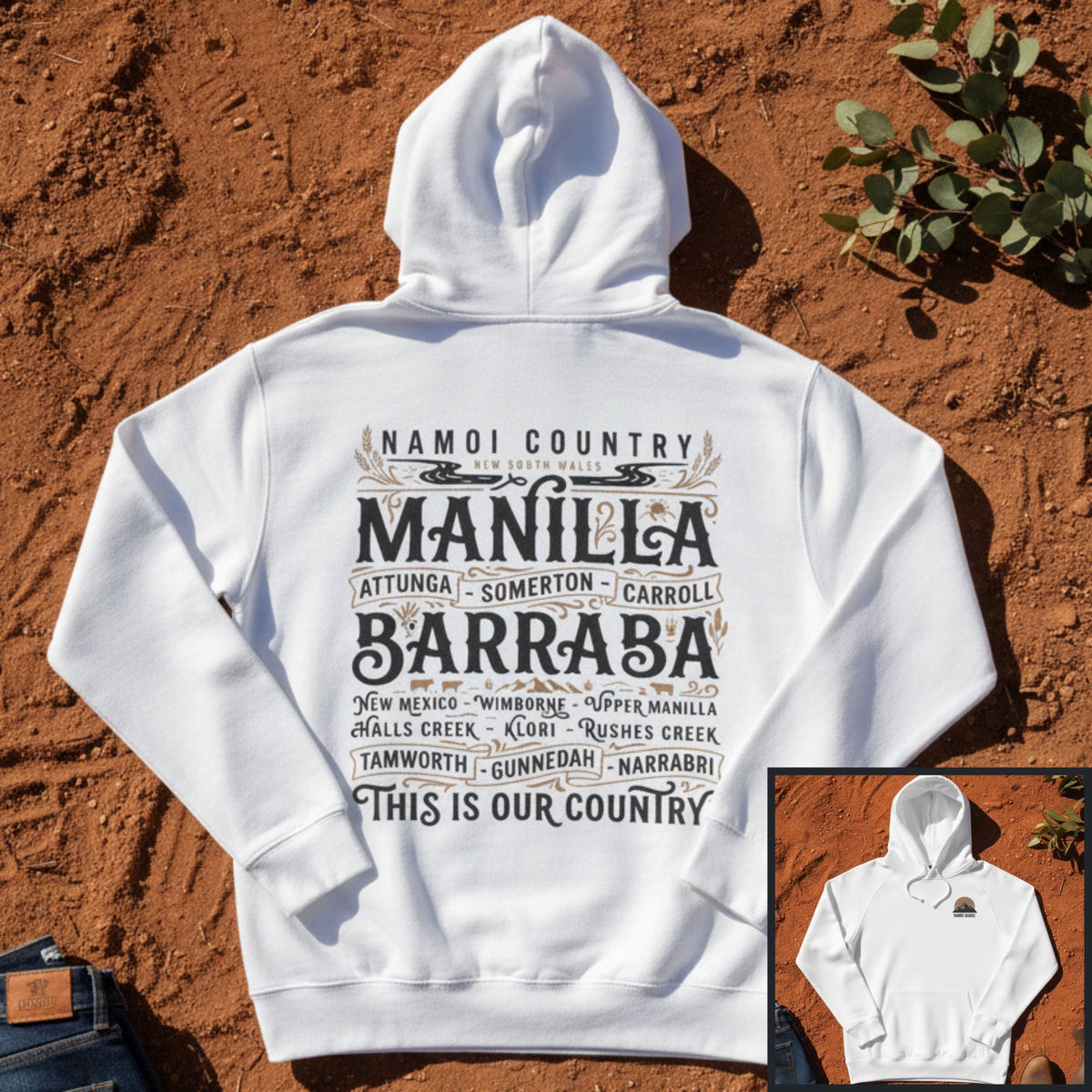 Namoi Country Towns Hoodie in White — Namoi Range