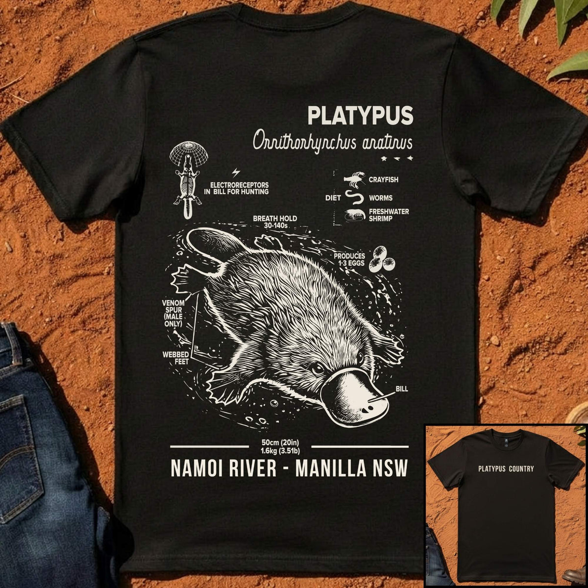 Platypus Country Anatomy Tee in Black — Namoi Range
