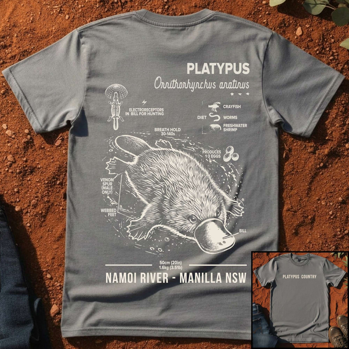 Platypus Country Anatomy Tee in Gravel — Namoi Range