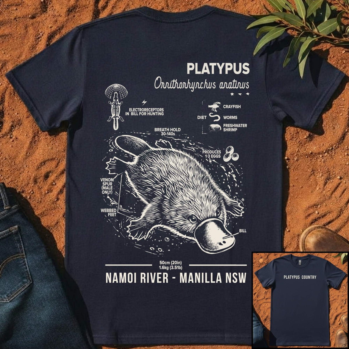 Platypus Country Anatomy Tee in Midnight Blue — Namoi Range