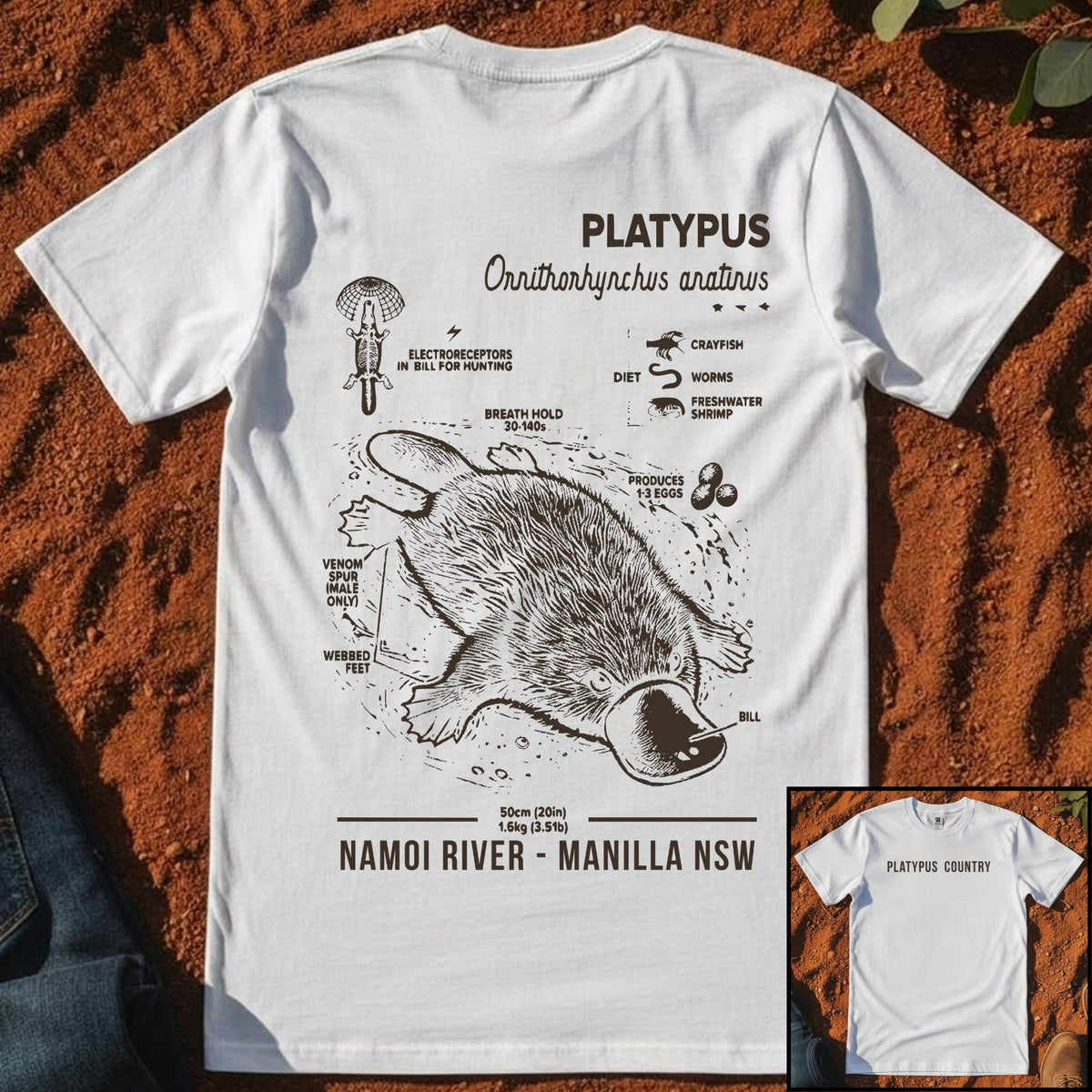 Platypus Country Anatomy Tee in White— Namoi Range