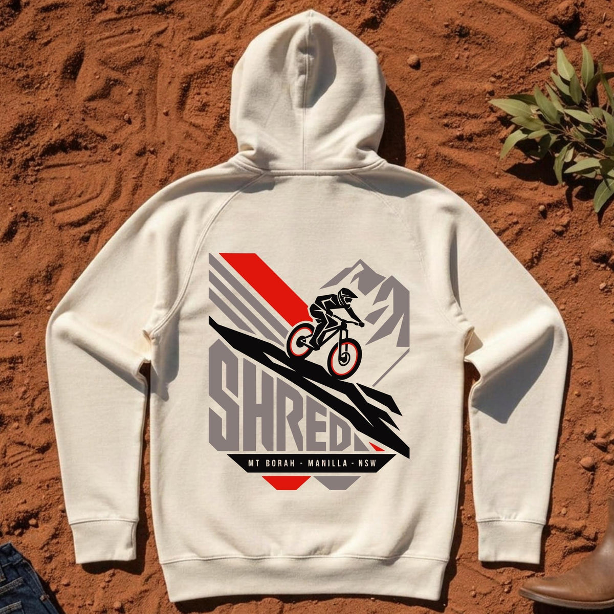 SHRED Badge Hoodie Back Print in Ecru — Namoi Range