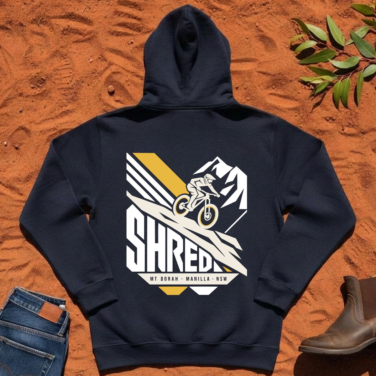 SHRED Badge Hoodie Back Print in Navy — Namoi Range
