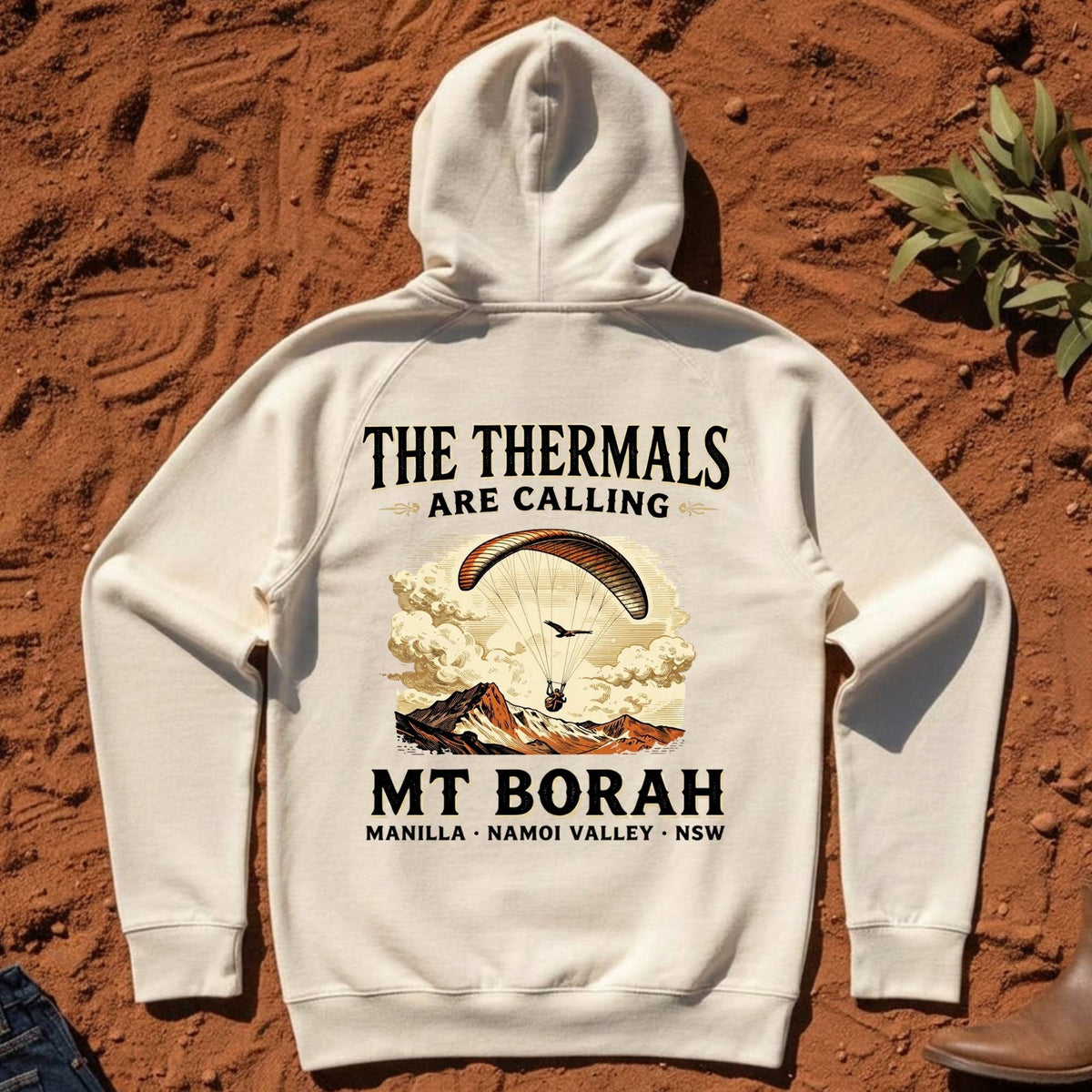 The Thermals Are Calling Hoodie in Ecru — Mt Borah Namoi Range