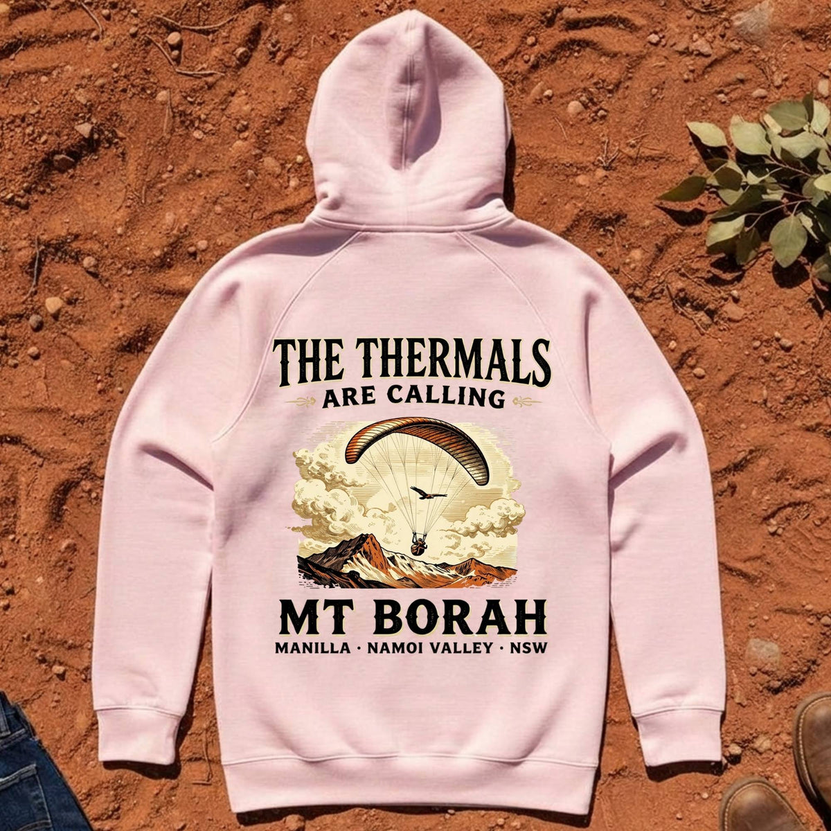 The Thermals Are Calling Hoodie in Pink — Mt Borah Namoi Range