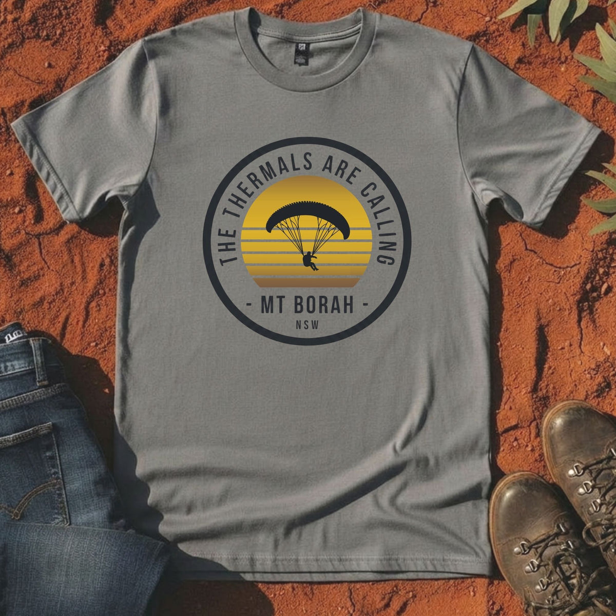 The Thermals Are Calling Tee in Gravel — Mt Borah Namoi Range