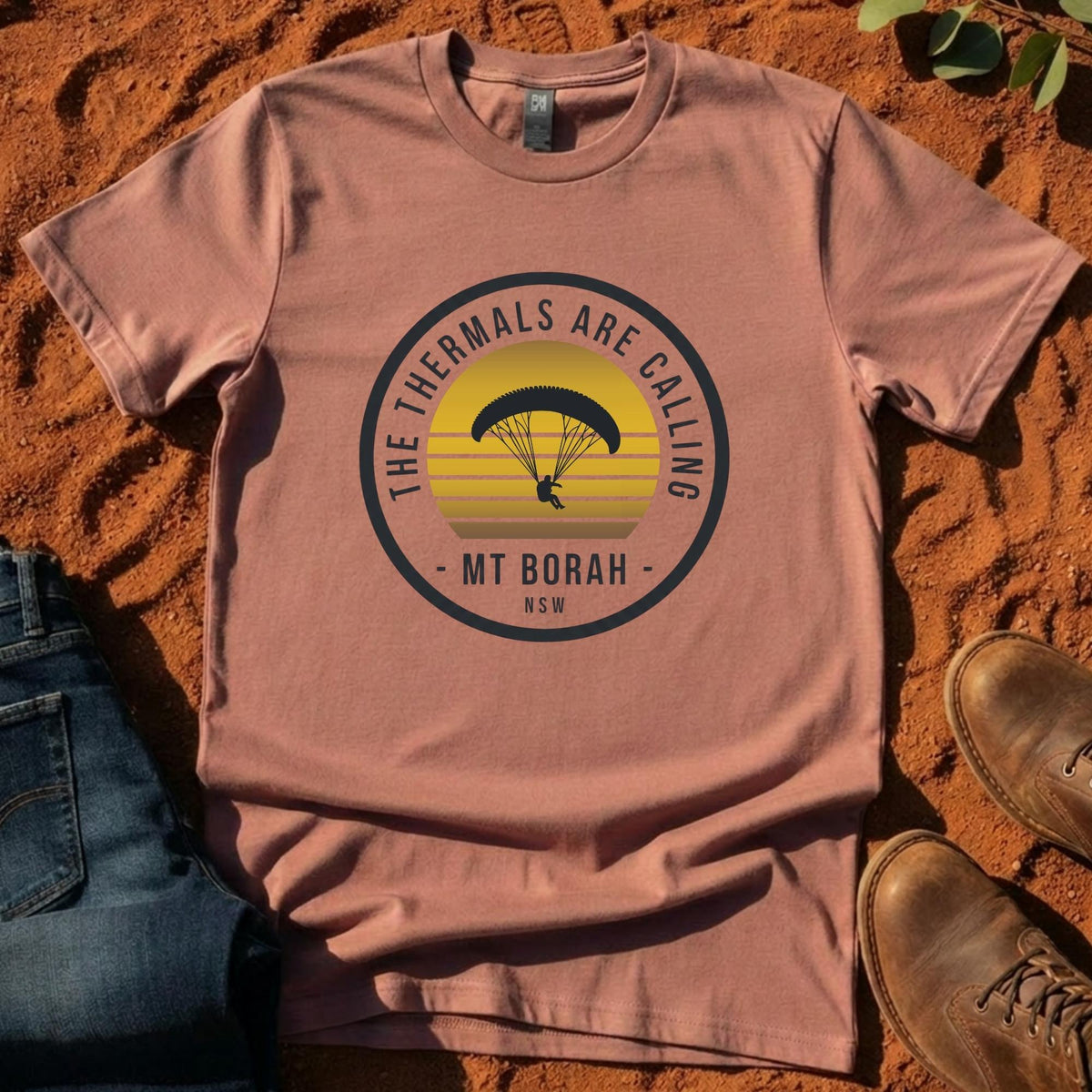 The Thermals Are Calling Tee in Hazy Pink — Mt Borah Namoi Range