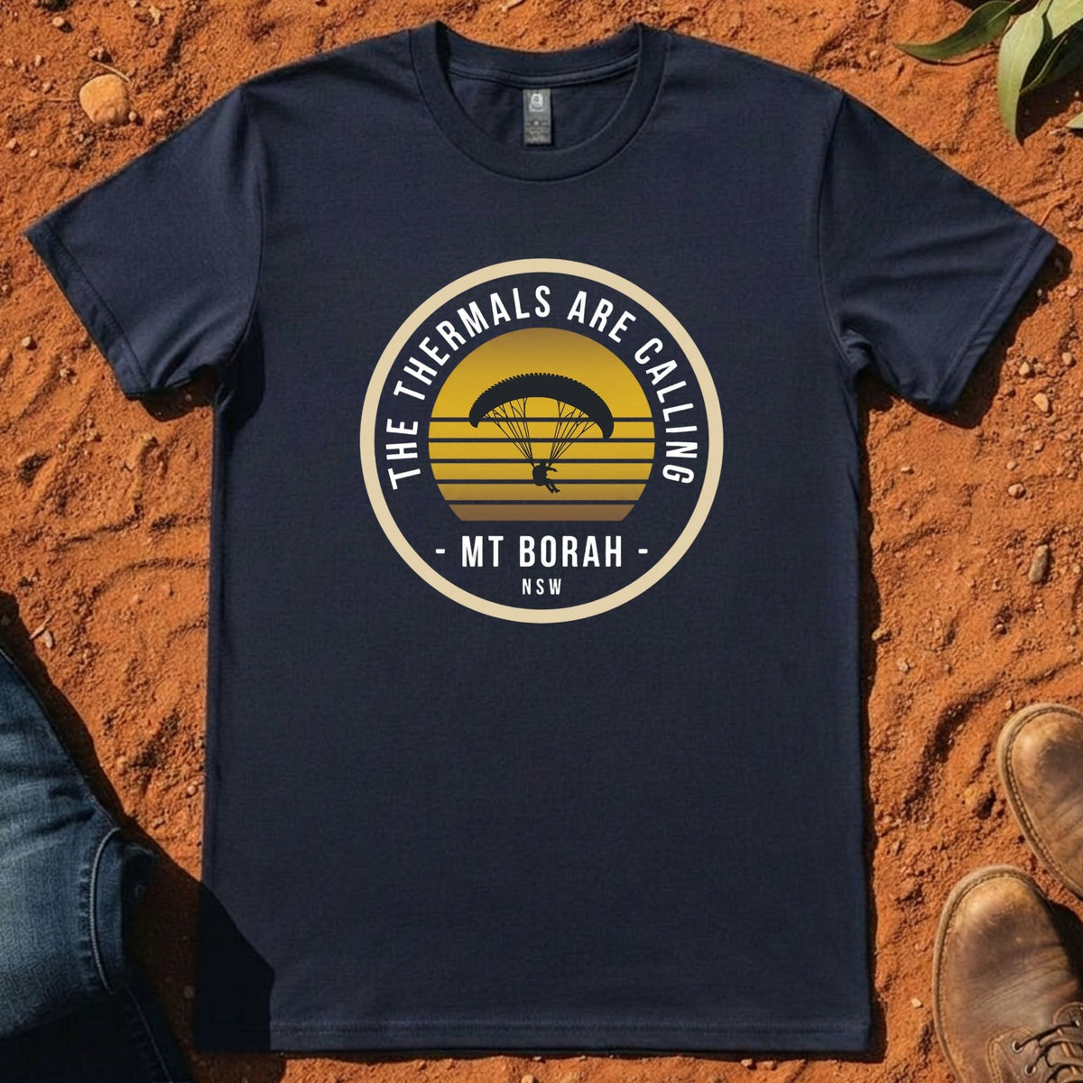 The Thermals Are Calling Tee in Midnight Blue — Mt Borah Namoi Range