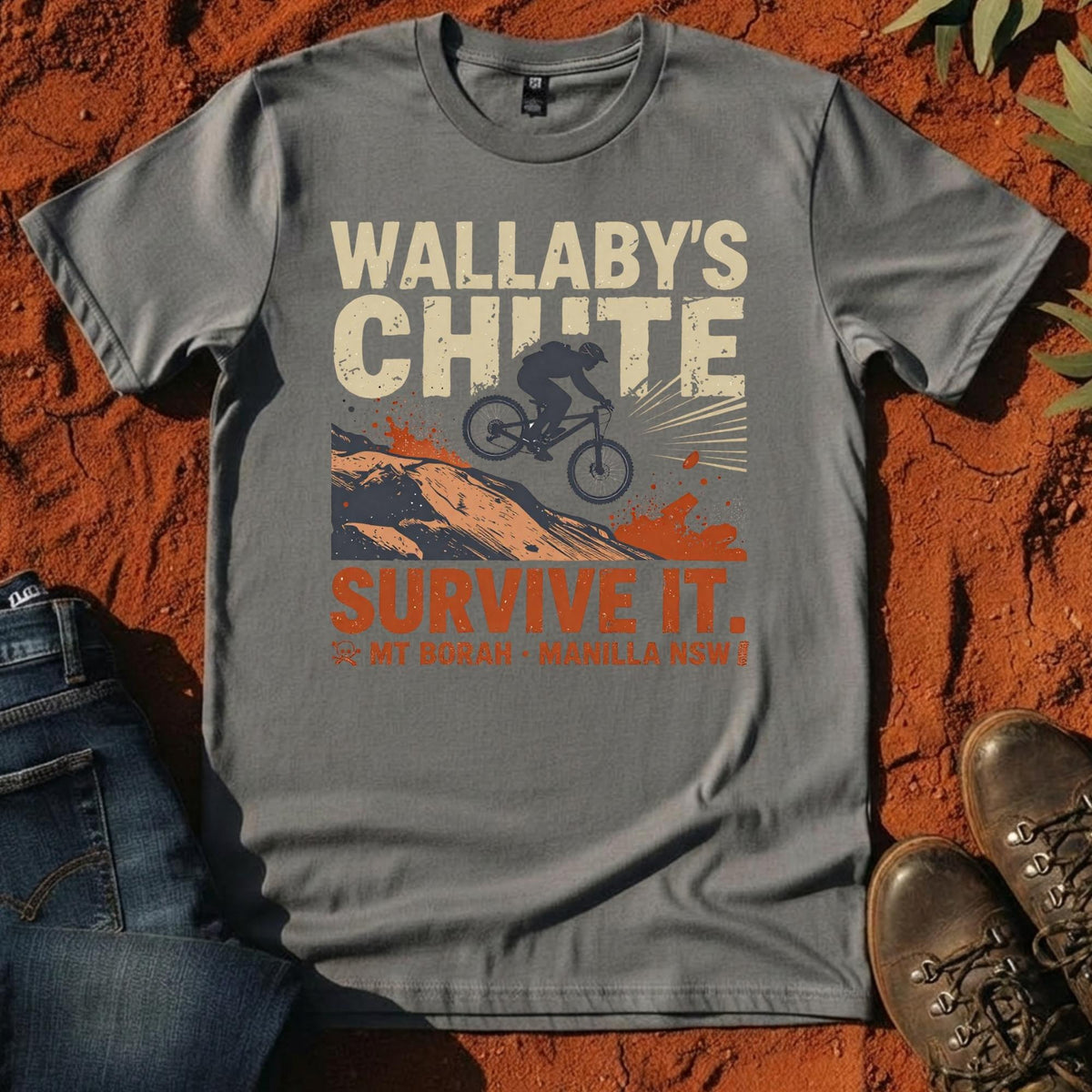 Wallaby's Chute Survive It Tee in Gravel — Namoi Range