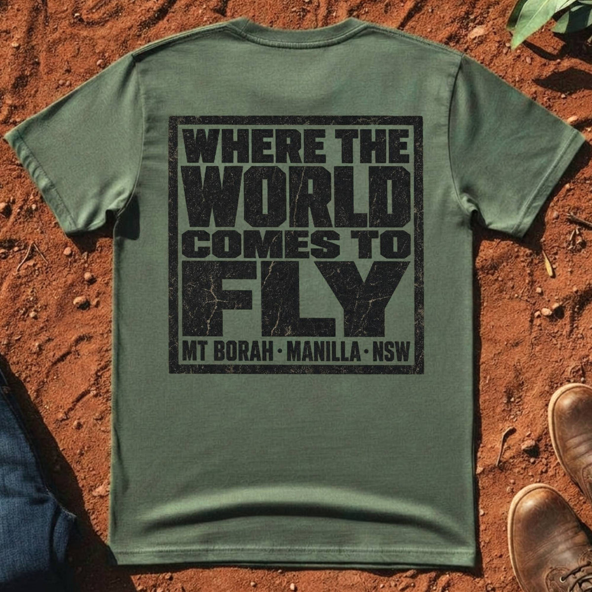 Where the World Comes to Fly Back Tee in Cypress — Namoi Range
