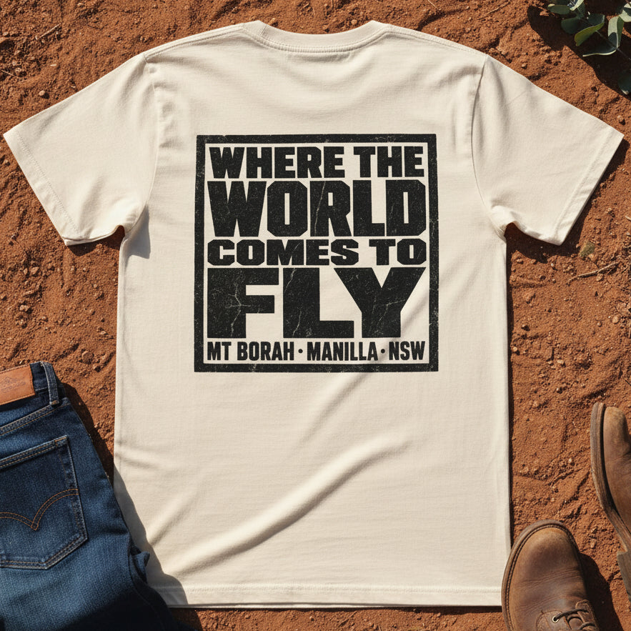 Where the World Comes to Fly Back Tee in Ecru — Namoi Range