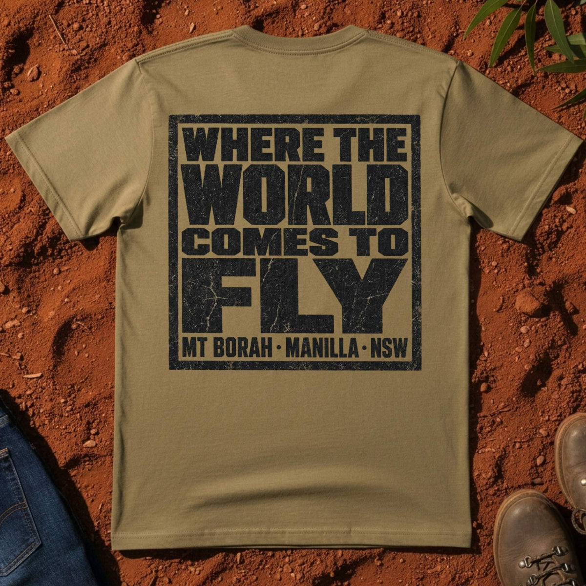 Where the World Comes to Fly Back Tee in Sand — Namoi Range