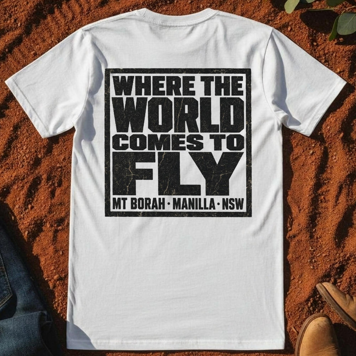 Where the World Comes to Fly Back Tee in White — Namoi Range