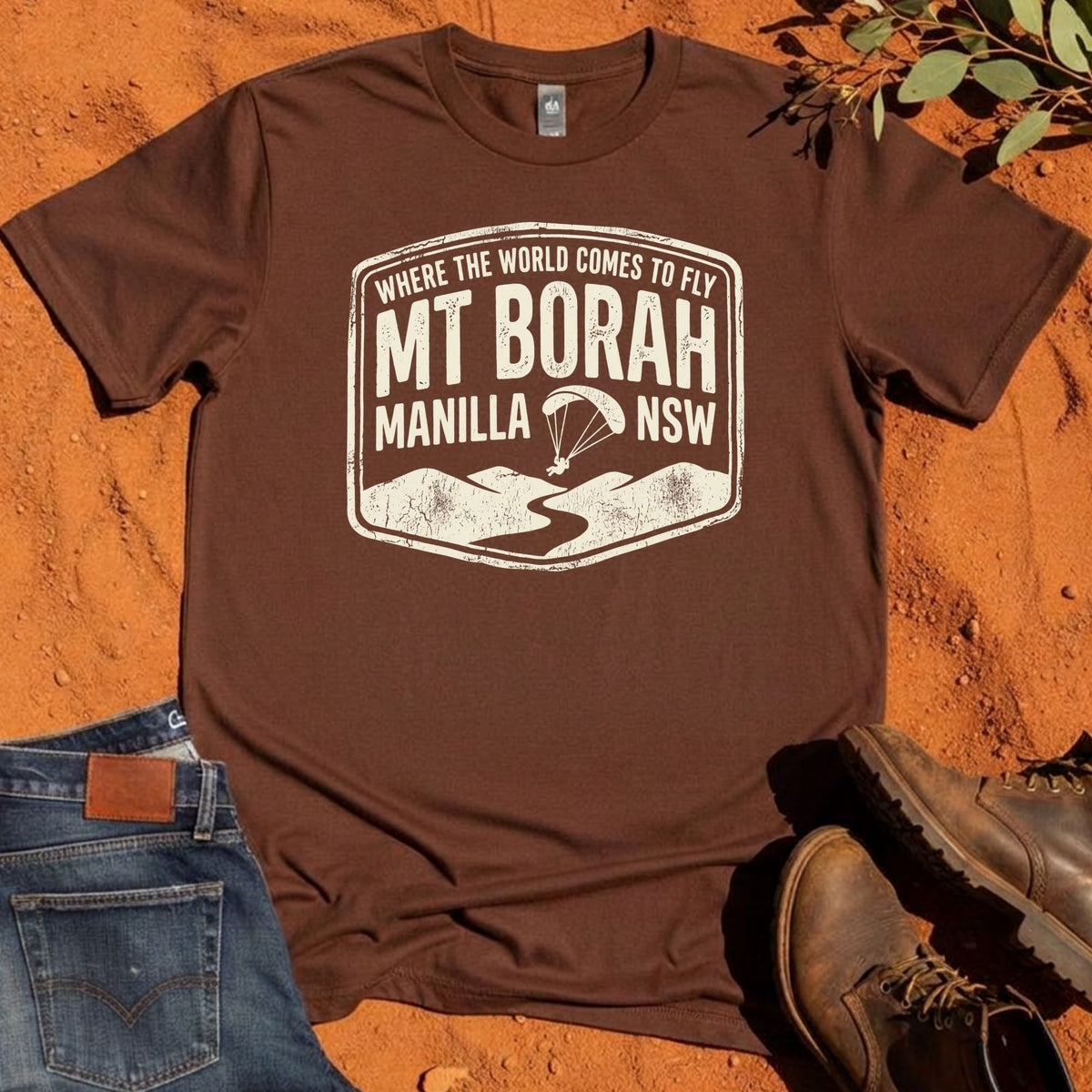 Where the World Comes to Fly Tee in Chestnut — Namoi Range